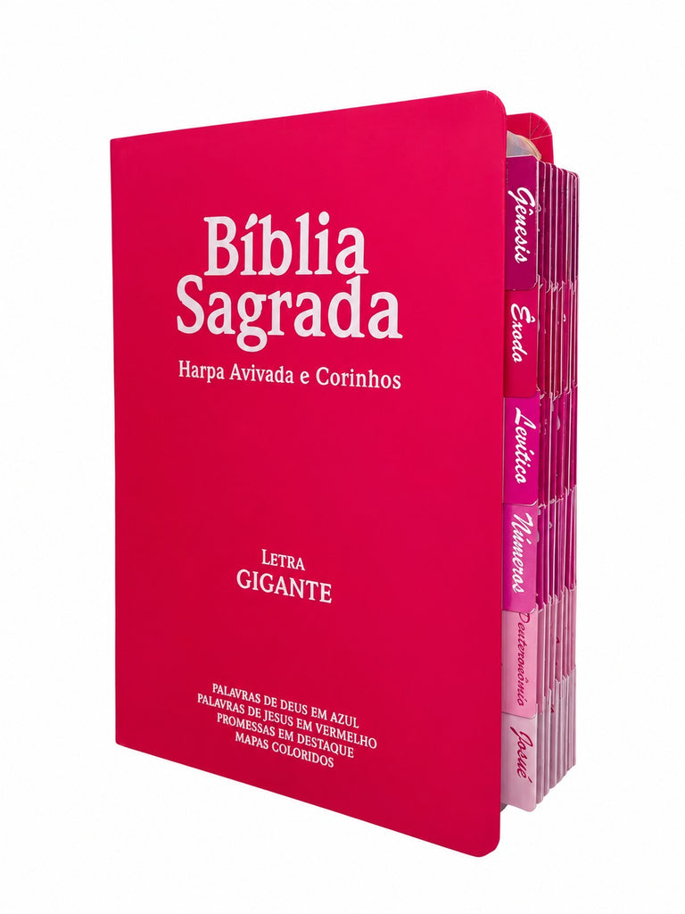 Bíblia Cor Pink PPM Letra Gigante com Abas Já Coladas Feminina Capa Semi Flexível Com Harpa  Arc