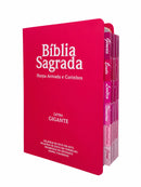 Bíblia Cor Pink PPM Letra Gigante com Abas Já Coladas Feminina Capa Semi Flexível Com Harpa  Arc
