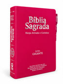 Bíblia Cor Pink PPM Letra Gigante com Abas Já Coladas Feminina Capa Semi Flexível Com Harpa  Arc