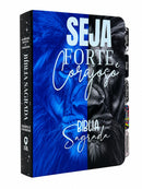 Bíblia Masculina Leão Seja Forte e Corajoso Azul Capa Dura Com Abas Adesivas - Arc