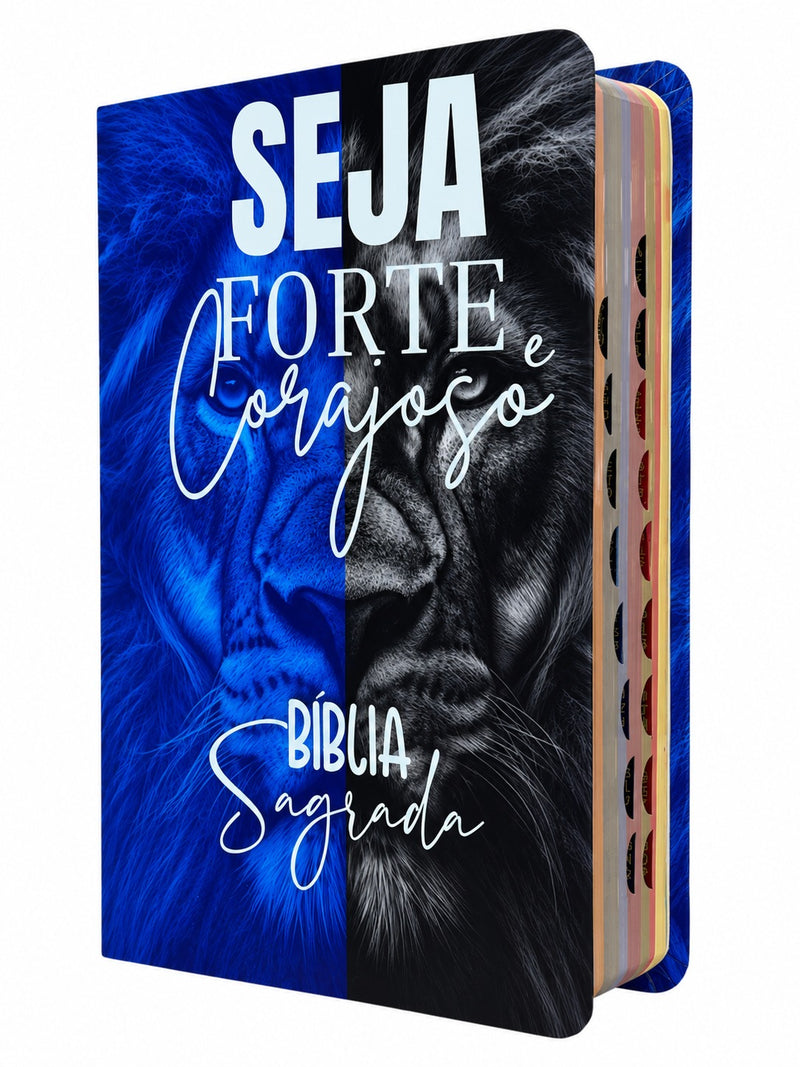 Bíblia Masculina Leão Seja Forte e Corajoso Capa Dura Com Índice Lateral - Arc