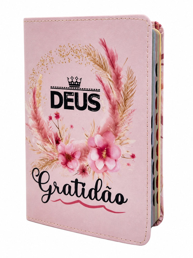 Bíblia Deus Gratidão Letra Gigante Capa Flexível Com Harpa e Índice Feminina Arc