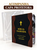 Kit Capa Protetora + Bíblia Cor Preta e Marrom Letra Jumbo Capa Dura Com Abas Coladas Harpa  Masculina Arc