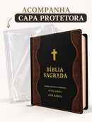 Kit Capa Protetora + Bíblia Cor Preta e Marrom Letra Jumbo Capa Dura Com Harpa  Masculina Arc