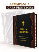 Kit Capa Protetora + Bíblia Cor Preta e Marrom Letra Jumbo Capa Dura Com Índice Harpa  Masculina Arc