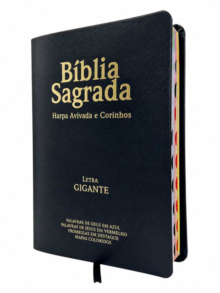 Bíblia PPM Preta Letra Gigante Capa Semi Flexível Com Harpa e Índice Colorida Arc