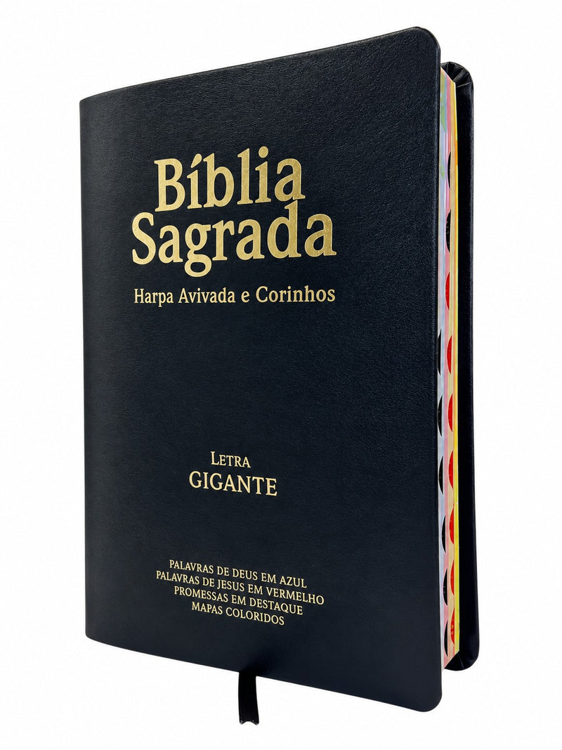 Bíblia PPM Preta Letra Gigante Capa Semi Flexível Com Harpa e Índice Colorida Arc