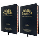 Kit 02 Bíblias Pretas Evangélicas Letra Gigante Capa Semiflexível ARC Com Harpa e Índice Masc e Fem