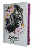 Kit 2 Bíblias Femininas Sagradas Capa Dura Letra Gigante e Hipergigante Harpa ARC Circulo Floral e Leão Rosa