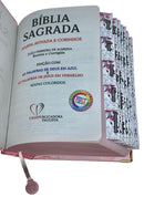 Bíblia Capa Dura Com Elástico Rosa e Medalhão Letra Hipergigante - Jardim Rosa Abas Já Coladas