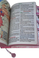 Bíblia Capa Dura Com Elástico Rosa e Medalhão Letra Hipergigante - Jardim Rosa Abas Já Coladas