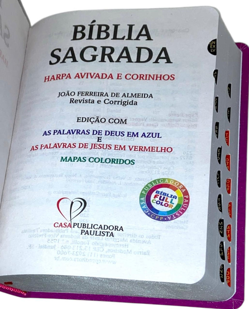 Bíblia Cor Pink Letra Gigante Capa Semi Flexível Com Harpa e Índice Colorida Arc