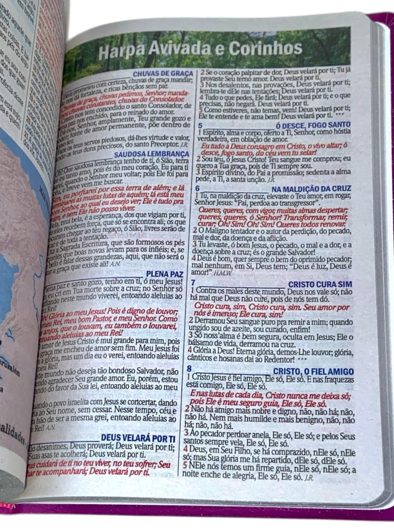 Bíblia Cor Pink Letra Gigante Capa Semi Flexível Com Harpa e Índice Colorida Arc