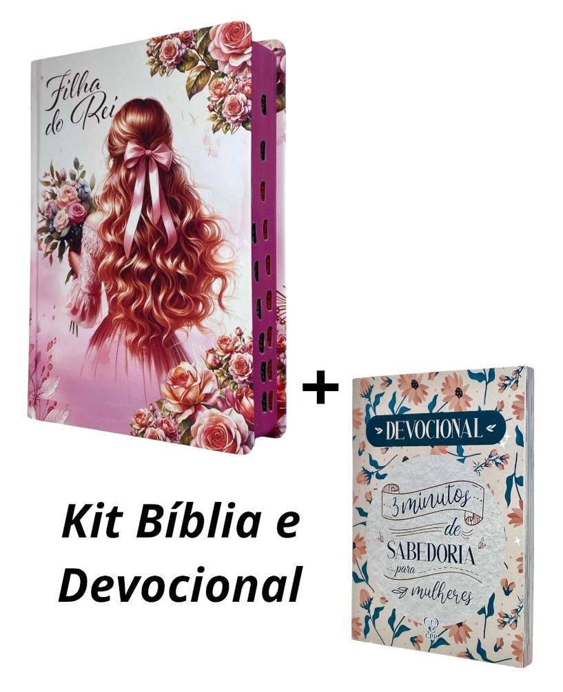 Kit Bíblia Feminina Filha Do Rei Com Índice + Devocional Lettering 3 Minutos De Sabedoria Para Mulheres