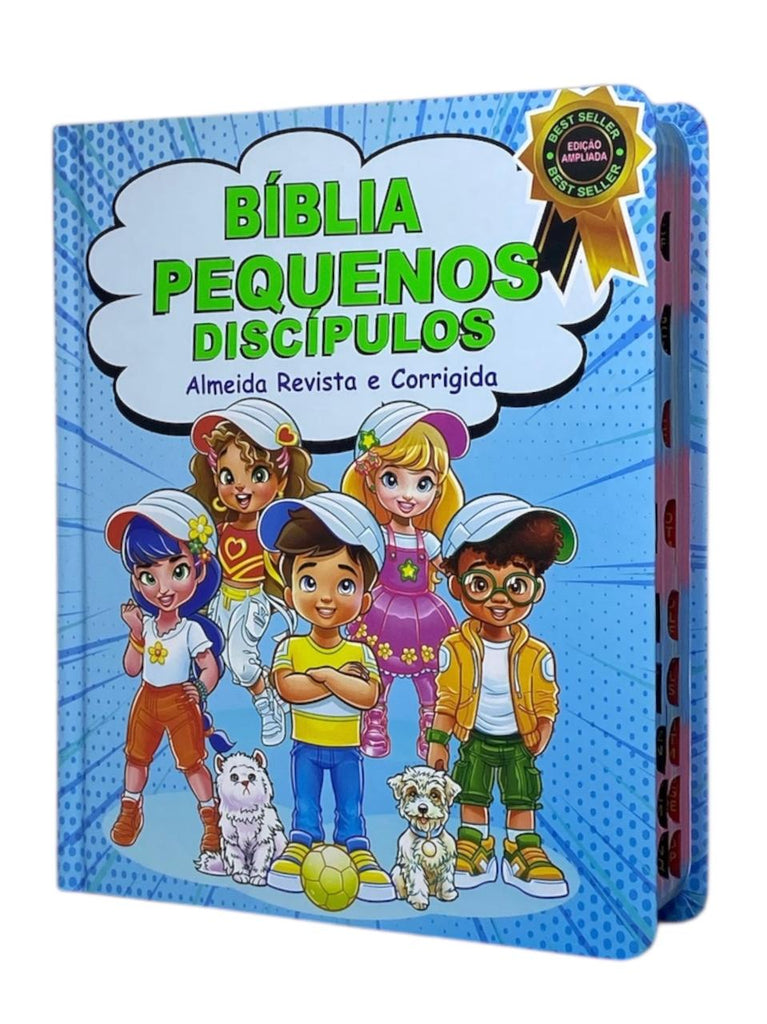 Bíblia Pequenos Discípulos Azul Infantil Letra Comum Capa Dura Com Harpa e Índice Masculina Arc
