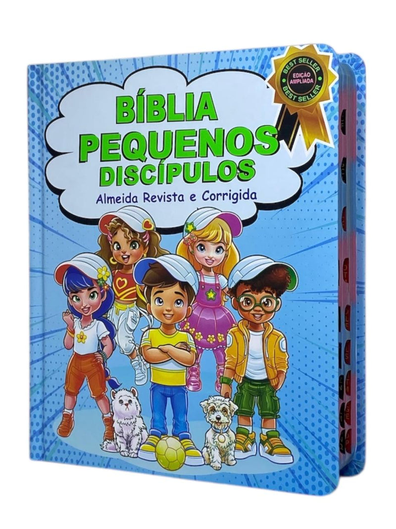 Bíblia Pequenos Discípulos Azul Infantil Letra Comum Capa Dura Com Harpa e Índice Masculina Arc