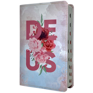 Bíblia Deus Floral Letra Gigante Capa Flexível Com Harpa e Índice Feminina Arc