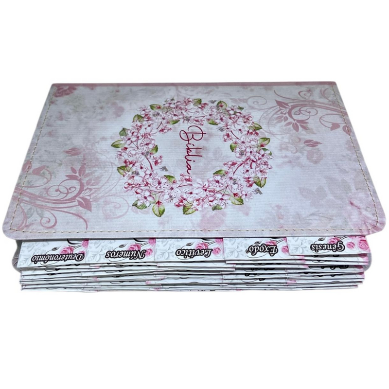 Bíblia Circulo Floral Rosa Letra Gigante Capa Flexível Com Harpa E Abas Coladas Feminina Arc