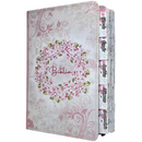 Bíblia Circulo Floral Rosa Letra Gigante Capa Flexível Com Harpa E Abas Coladas Feminina Arc