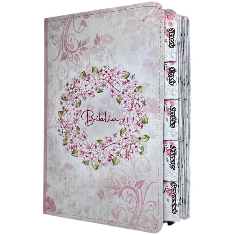 Bíblia Circulo Floral Rosa Letra Gigante Capa Flexível Com Harpa E Abas Coladas Feminina Arc