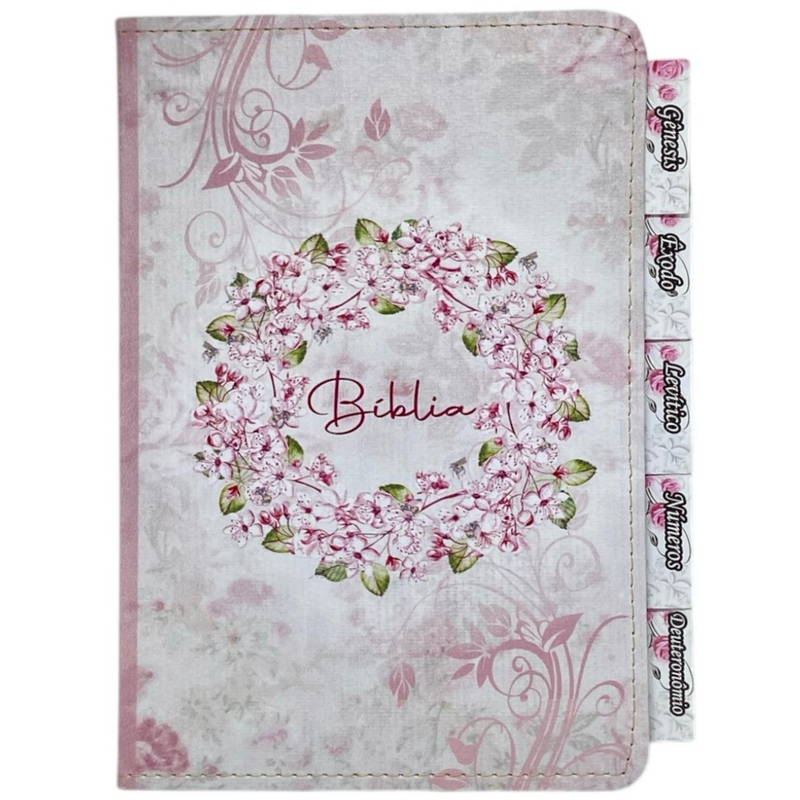 Bíblia Circulo Floral Rosa Letra Gigante Capa Flexível Com Harpa E Abas Coladas Feminina Arc