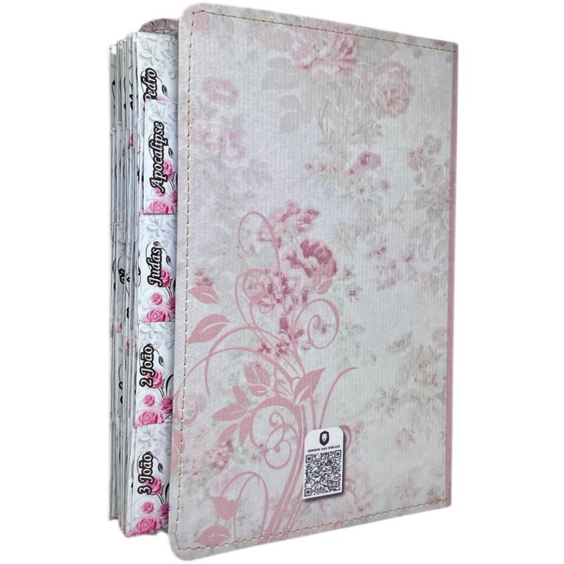 Bíblia Circulo Floral Rosa Letra Gigante Capa Flexível Com Harpa E Abas Coladas Feminina Arc