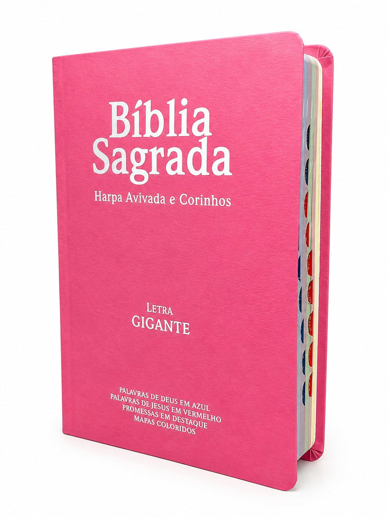 Bíblia Cor Rosa Letra Gigante Capa Semi flexível Com Harpa e Índice Colorida Arc