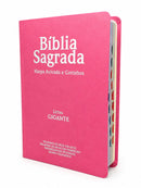Kit 02 Bíblias Rosa Evangélicas Letra Gigante Capa Semiflexível ARC Com Harpa e Índice Feminina