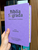 Kit 3 Bíblias Feminina Sagrada Letra Gigante Semi Flexível PPM Lilás Harpa com Índice ARC