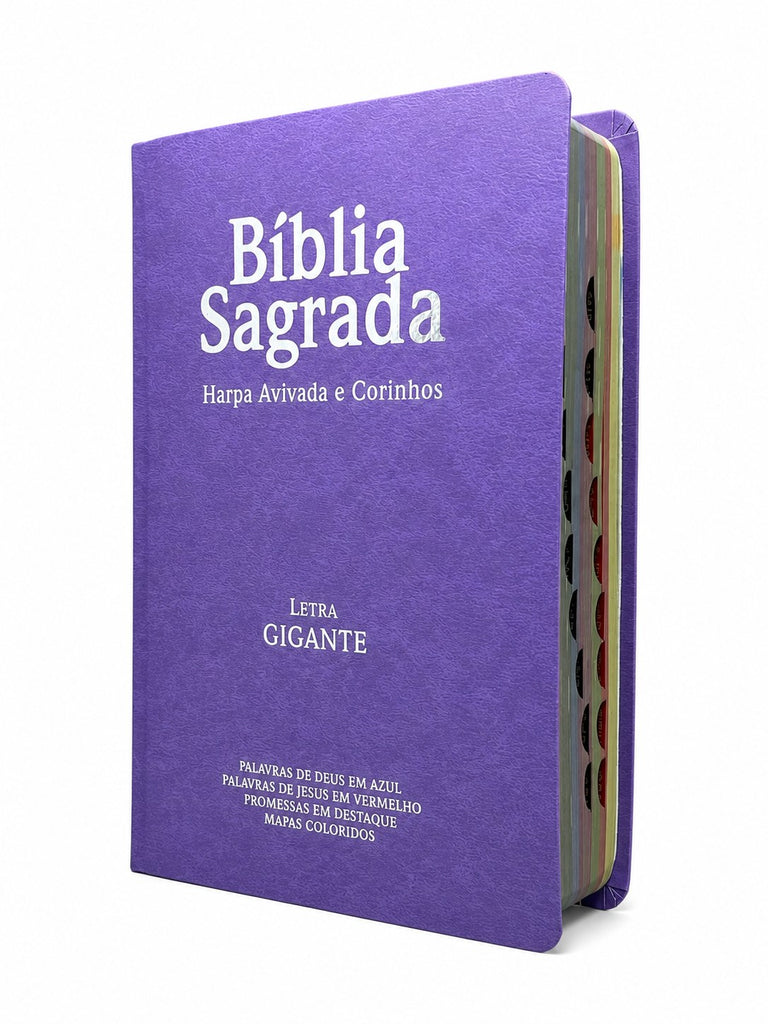 Bíblia Sagrada Com Harpa Cristã e Índice Capa Semiflexivel Evangélica Feminina Lilás Letra Gigante