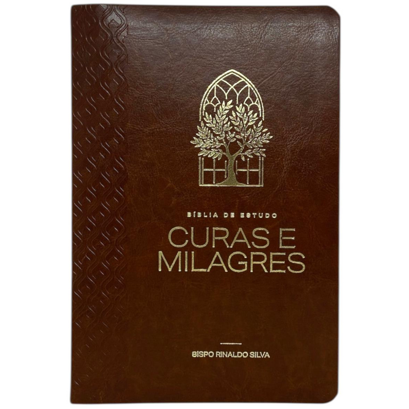 Bíblia Curas e Milagres Cor Marrom De Estudo Letra Gigante Capa Flexível Feminina e Masculina Kja Com Índice