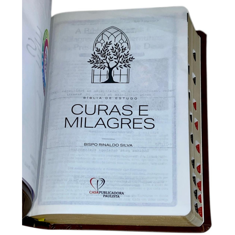 Bíblia Curas e Milagres Cor Marrom De Estudo Letra Gigante Capa Flexível Feminina e Masculina Kja Com Índice