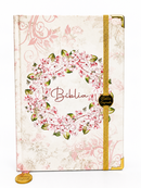 Bíblia Sagrada Letra Hipergigante PPM Capa Dura Círculo Floral Rosa Feminina Com Elástico Harpa ARC