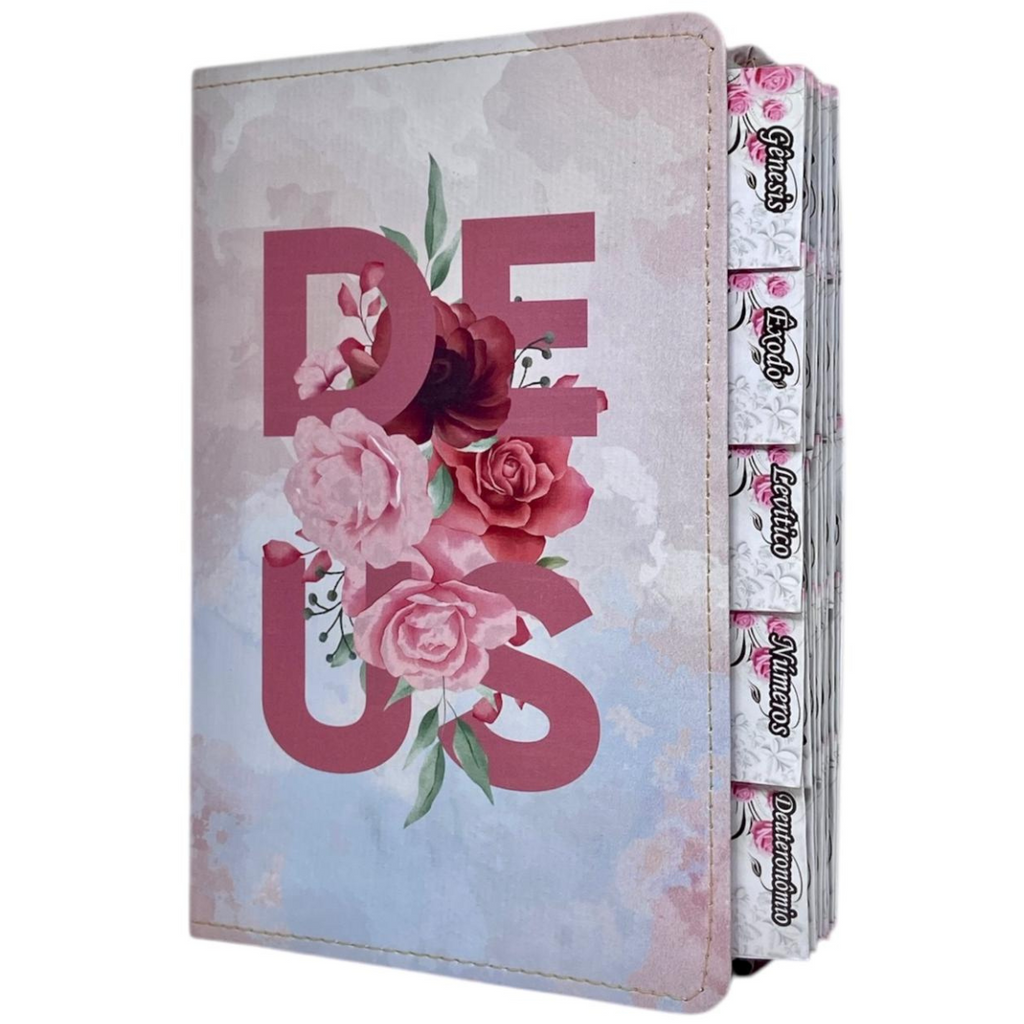 Bíblia Deus Floral Letra Gigante Capa Flexível Com Harpa E Abas Feminina Arc
