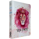 Bíblia Leão Seja Forte e Corajosa Cor Branca Letra Gigante Capa Dura Com Harpa Feminina Arc