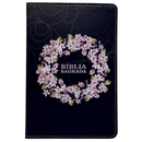 Bíblia Circulo Floral Preta Letra Gigante Capa Flexível Com Harpa e Índice Feminina Arc