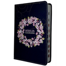 Bíblia Circulo Floral Preta Letra Gigante Capa Flexível Com Harpa e Índice Feminina Arc