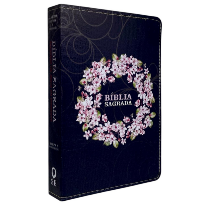 Bíblia Circulo Floral Preta Letra Gigante Capa Flexível Com Harpa e Índice Feminina Arc