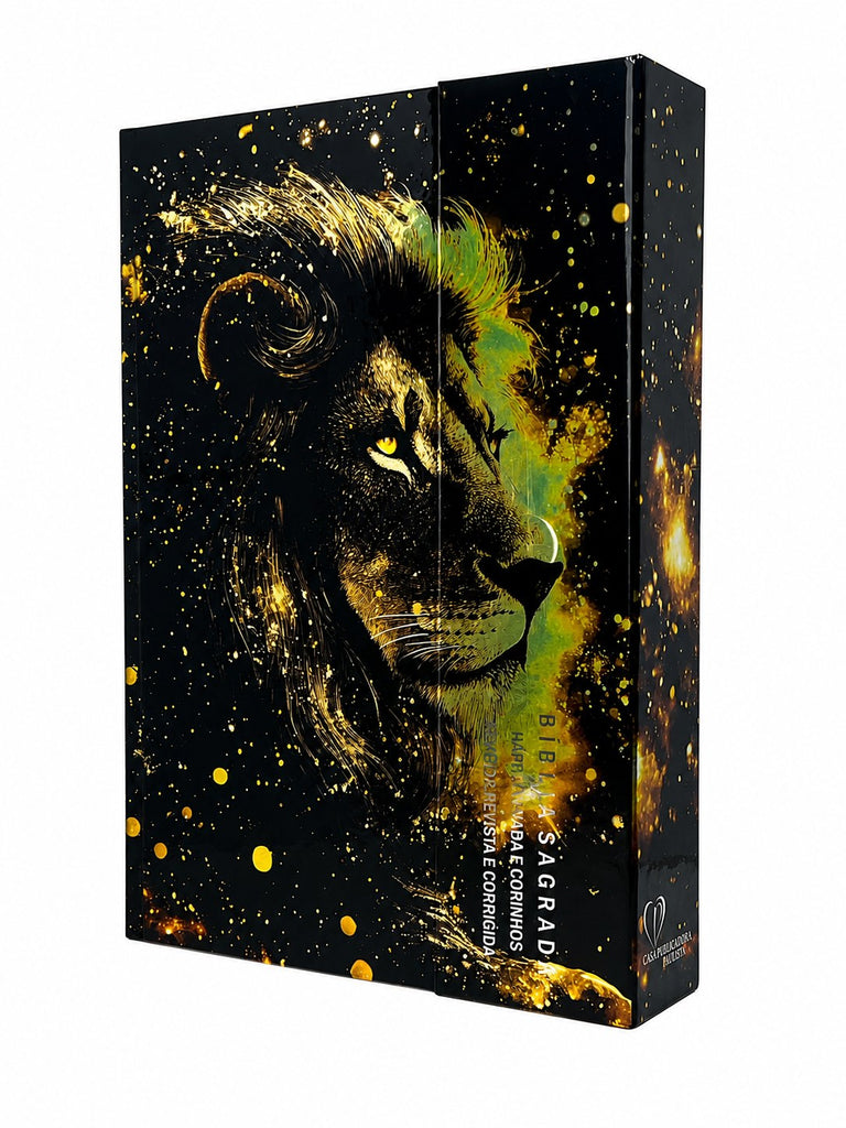 Bíblia Sagrada Evangélica Letra Gigante Carteira Íma Leão Dourado CPP Capa Dura Masculina