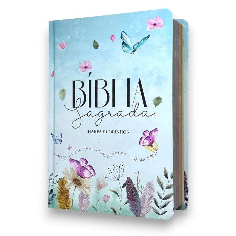 Bíblia Feminina Evangélica Jardim Secreto Letra Hipergigante Capa Dura Harpa e Corinhos - Almeida Revista e Corrigida