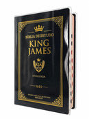 Kit de Capa Protetora & Bíblia de Estudo King James Preta Capa Dura Letra Gigante Color Com Índice