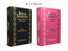 Kit 2 Bíblias Evangélicas Preta e Rosa Letra Hipergigante Semiflexivel Arc Com Harpa e Índice