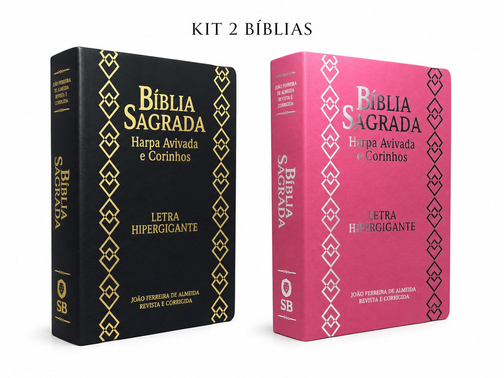 Kit 2 Bíblias Evangélicas Preta e Rosa Letra Hipergigante Semiflexivel Arc Com Harpa e Índice