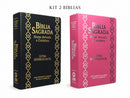 Kit 2 Bíblias Evangélicas Preta e Rosa Letra Hipergigante Semiflexivel Arc Com Harpa e Índice