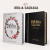 Kit Duas Bíblia Evangélica Lt. Jumbo Grande Capa Dura Branca e Preta Arc Com Harpa e Índice