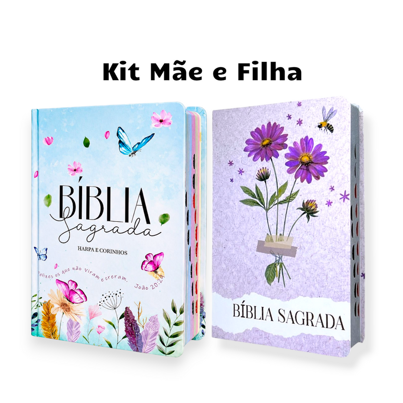 Kit 2 Bíblias Feminina Sagrada Letra Gigante Semi Flexível e Hipergigante Capa Dura Harpa ARC Jardim Secreto e Números 6.25