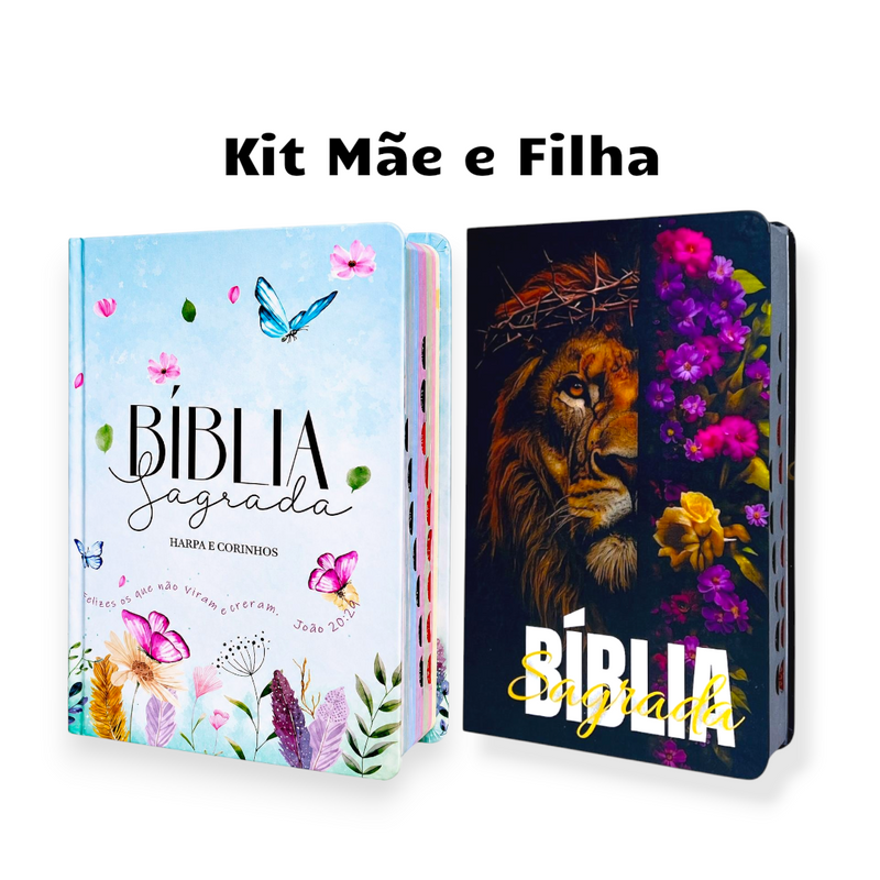 Kit 2 Bíblias Feminina Sagrada Letra Gigante Semi Flexível e Hipergigante Capa Dura Harpa ARC Jardim Secreto e Deus seja Louvado