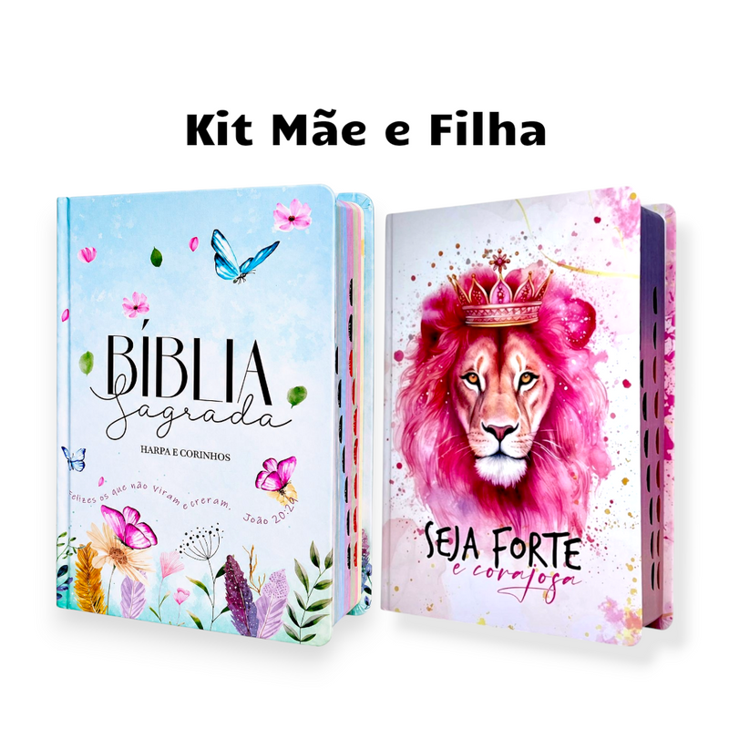 Kit 2 Bíblias Femininas Sagradas Capa Dura Letra Gigante e Hipergigante Harpa ARC Jardim Secreto e Seja Forte Rosa