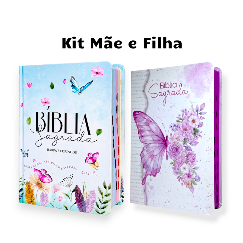 Kit 2 Bíblias Femininas Sagradas Letra Gigante Semi Flexível  e Hipergigante Capa Dura Harpa ARC Jardim Secreto e Borboleta