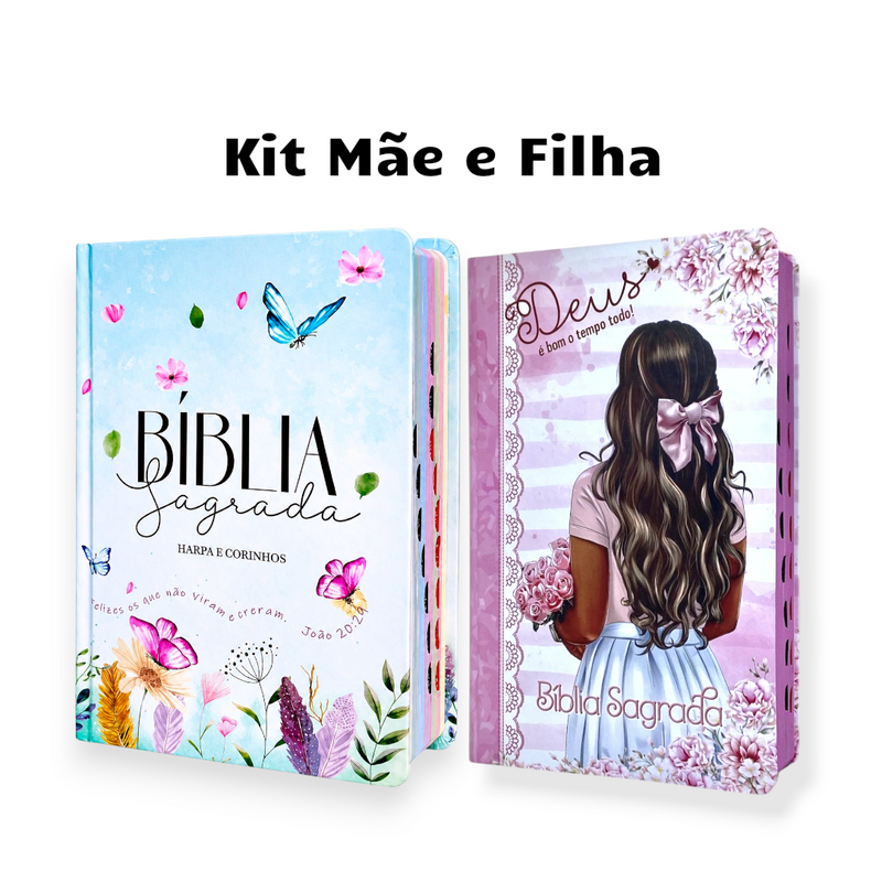 Kit 2 Bíblias Feminina Sagrada Letra Gigante Semi Flexível e Hipergigante Capa Dura Harpa ARC Jarsim Secreto e Deus é bom